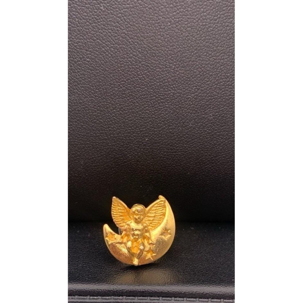 Vintage‎ Gold Tone Angel / Cherub Crescent Moon Lapel Pin / Brooch